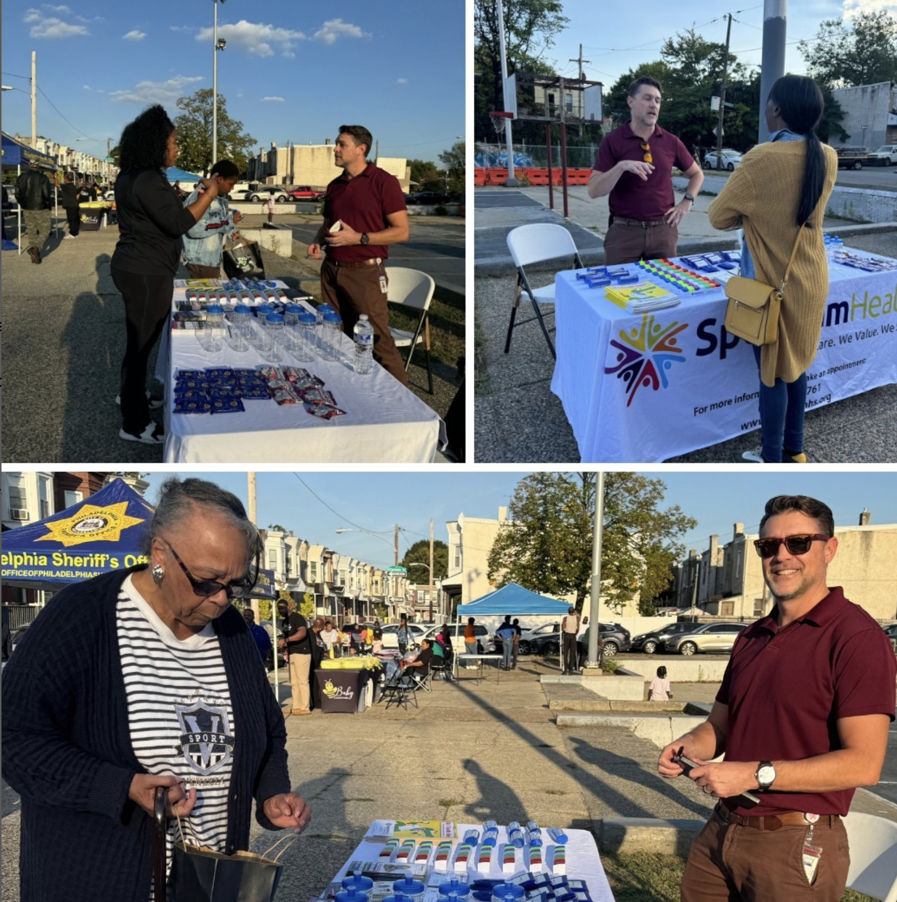 Photo collage: tables and guests on the street at Peace From The Pit